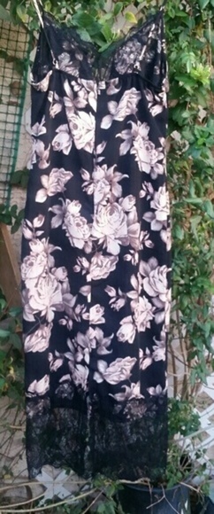 New Floral Rose Black Pink Lace Maxi Slip Dress - Picture 2 of 6